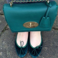 Mulberry Emerald Lily / French Sole Velvet Green Ostrich Flats